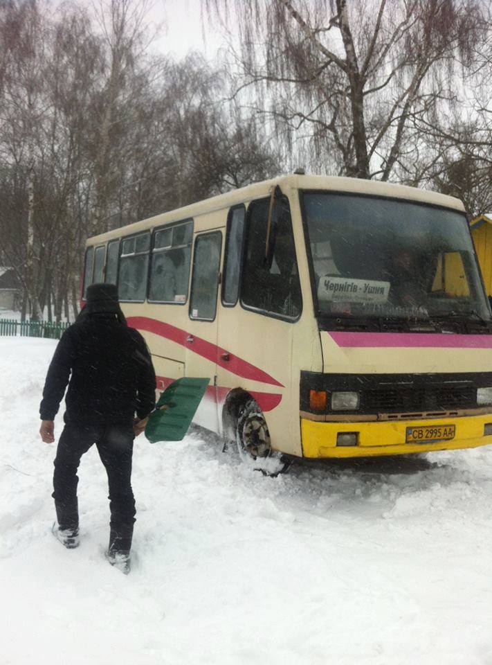 Не доїхав: на Чернігівщині в заметах застряг рейсовий автобус (Фото)